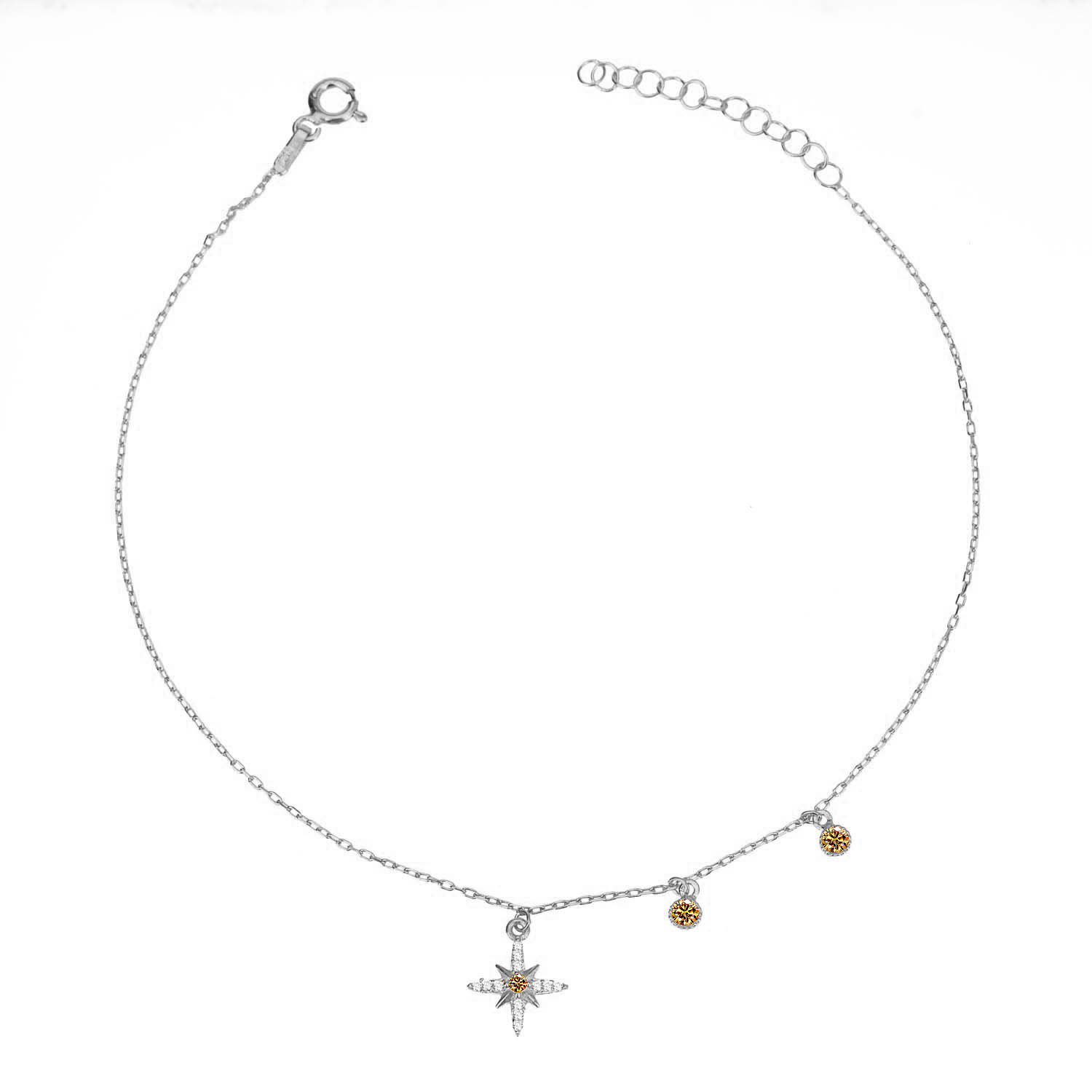 925-sterling-silver-pole-star-anklet-with-cubic-zirkon